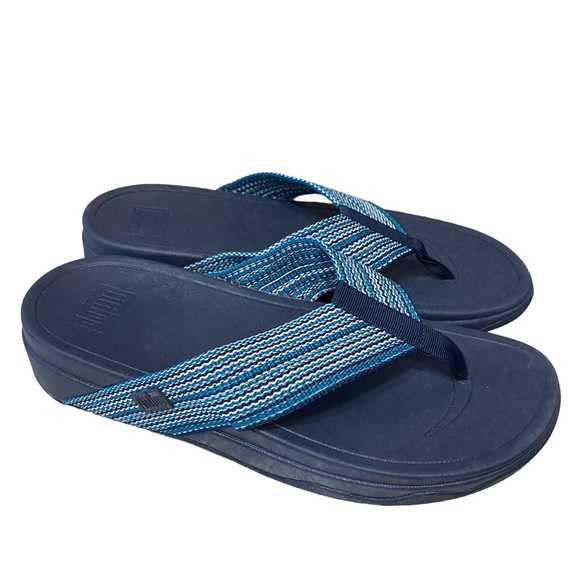 FitFlop Surfa Womens Sandals 11 Blue Open Toe Slip On Flat Thong Flip Flop NEW - Picture 3 of 11